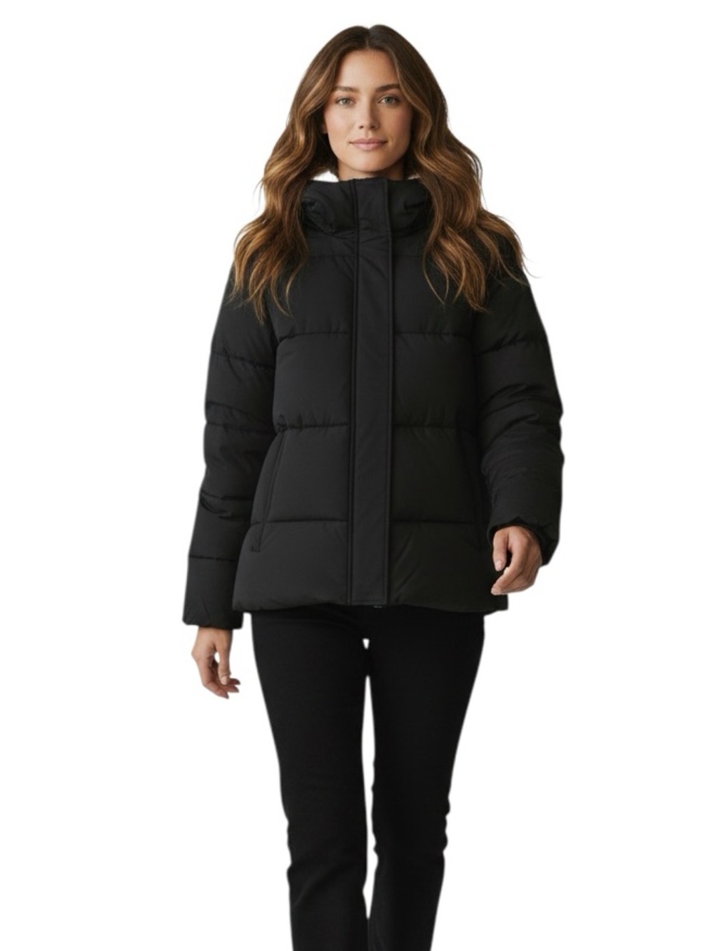 Gerry Black Puffer Jacket Sherpa Lined Hooded Full Zip Coat Womens Size Large